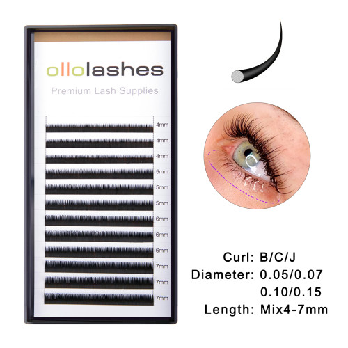 Bottom Lash Extension B C J Curl 0.05 0.07 0.10 0.15mm Mix4-7mm 5mm 6mm 7mm Black Color