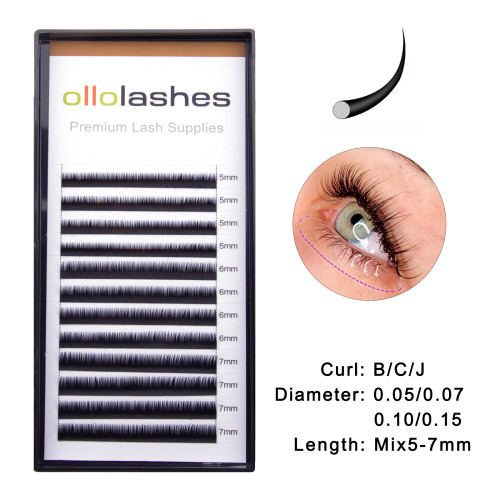 Bottom Lash Extension B C J Curl 0.05 0.07 0.10 0.15mm Mix5-7mm 5mm 6mm 7mm Black Color